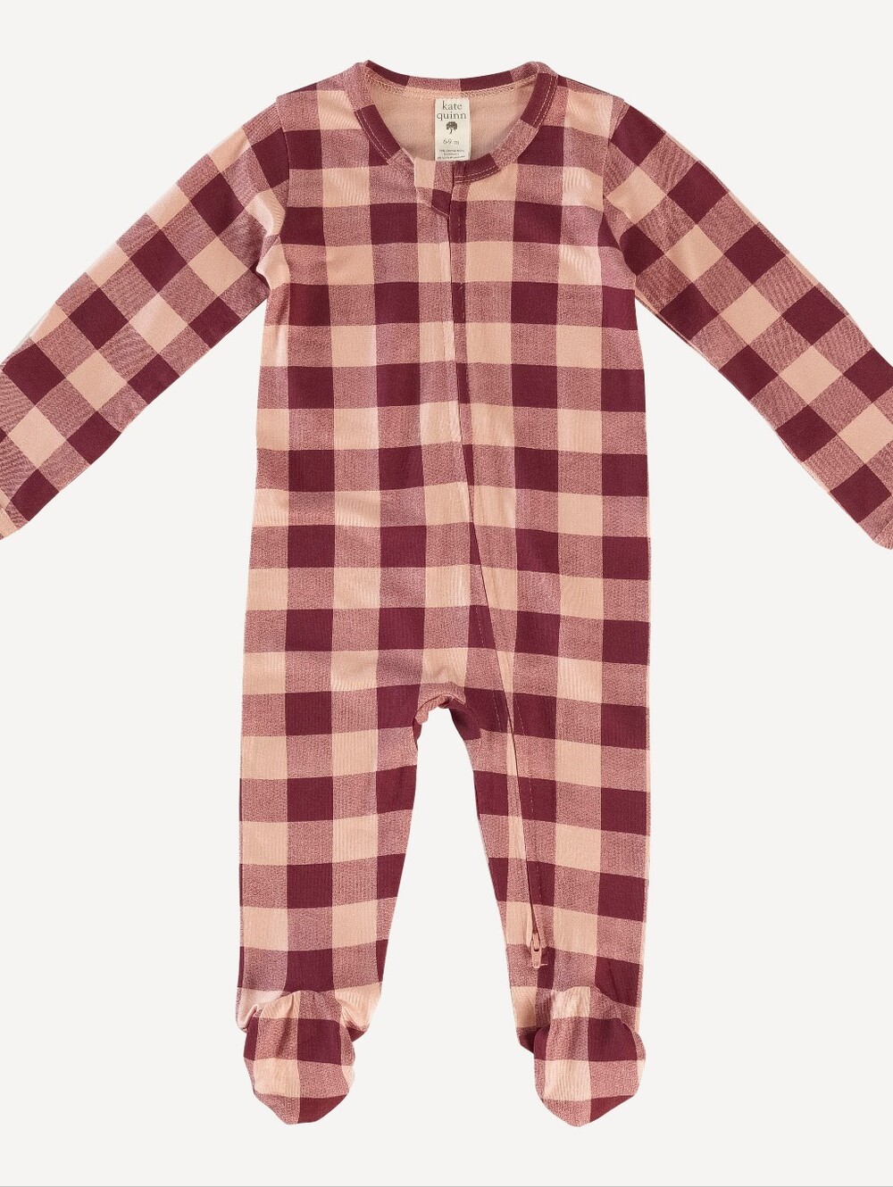 NWT NB Newborn Kate Quinn long sleeve twoway zipper footie merlot gingham Bamboo